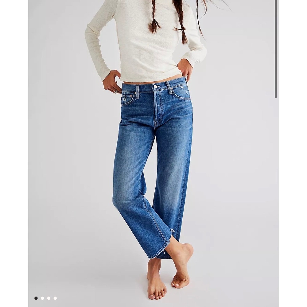 Mother The Ditcher Crop Chew Jeans Broken Record Mid Rise Slouchy Straight Leg
